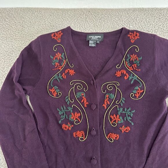 Saint Tropez West Embroidered Burgundy Duster Cardigan Sweater Maxi - Picture 13 of 16